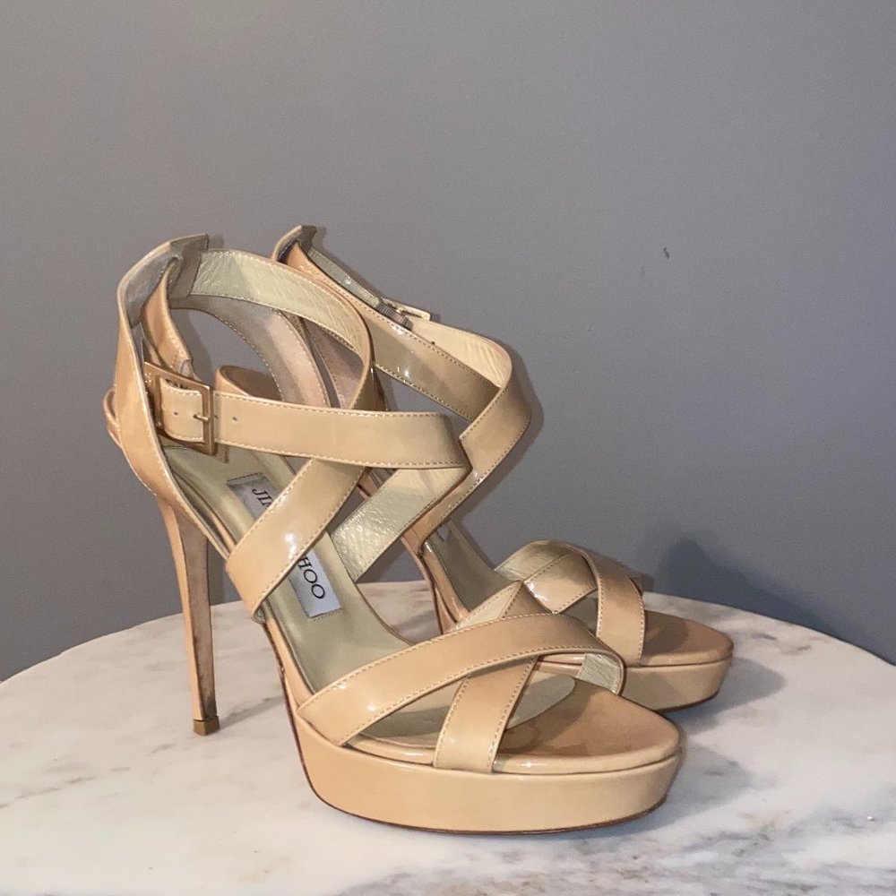 JIMMY CHOO Taupe Leather Lottie strap sandals - 39